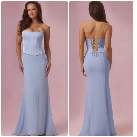 Oh Polly Dresses & Skirts - Oh Polly Avielle Satin Corset Bridesmaid Maxi Dress Sky Blue Size 2 New